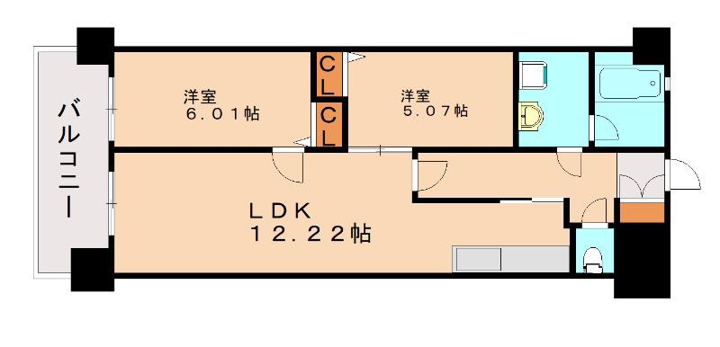 ラフィーネ到津学園通(2LDK/6階)の間取り写真