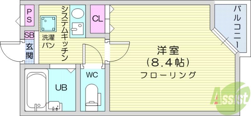 ベルシティ台原パーク(1K/4階)の間取り写真