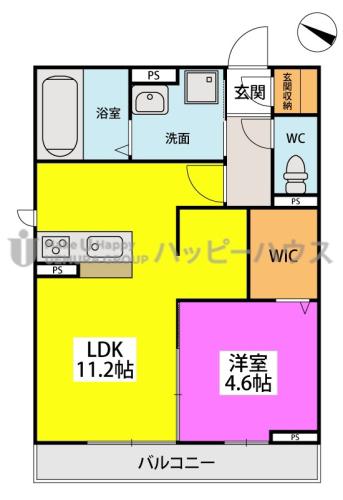 D-ROOM和白 西館(1LDK/3階)の間取り写真