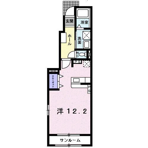 ココタイムB(ワンルーム/1階)の間取り写真