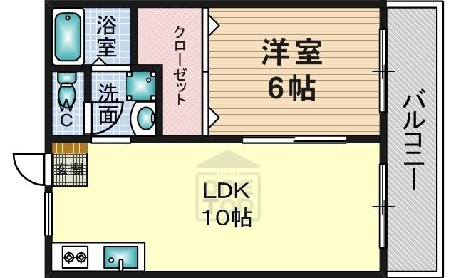 ブライトン24 M棟(1LDK/2階)の間取り写真