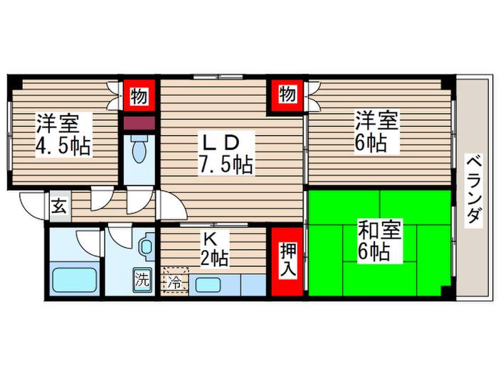 リヴェールアサミ(3LDK/2階)の間取り写真