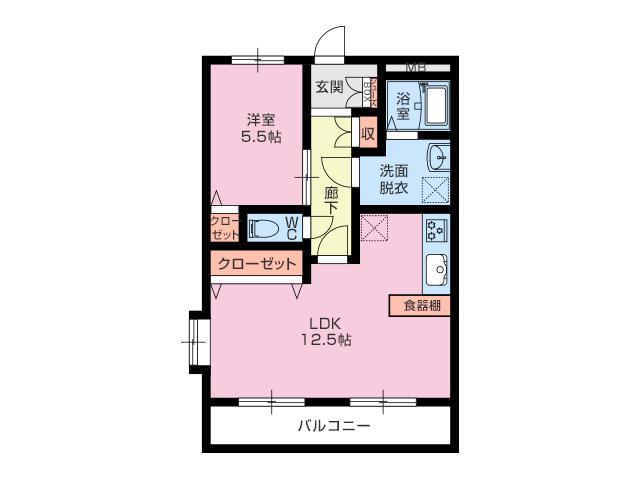レアールマンションセレッソC棟(1LDK/2階)の間取り写真