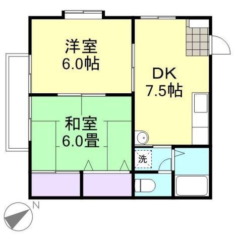 コーポマムB棟(2DK/2階)の間取り写真