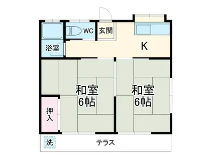 名鉄名古屋本線 男川駅 徒歩15分 1階建 築36年(2K/1階)の間取り写真