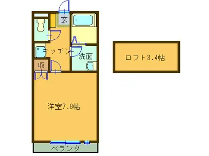 アップルハウスしじま台I(1K/2階)の間取り写真