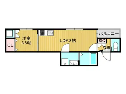 ローズガーデン矢田Ⅱ(1LDK/3階)の間取り写真