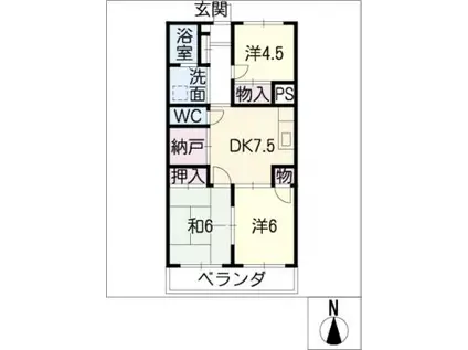 室賀レジデンス(3DK/6階)の間取り写真