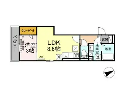 ペルル新広(1LDK/1階)の間取り写真