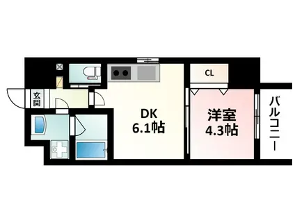 サムティガーデン江坂II(1DK/8階)の間取り写真