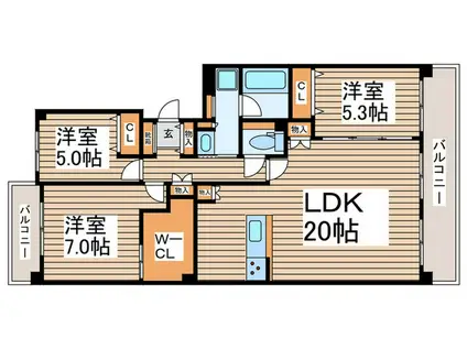 清新中央ハイツ1号棟(3LDK/2階)の間取り写真