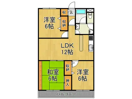 カワモヒル(3LDK/3階)の間取り写真
