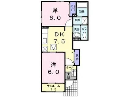 パークサイドカレートD(2DK/1階)の間取り写真