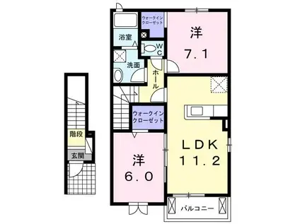 グランドサン 菊池(2LDK/2階)の間取り写真