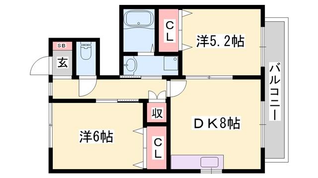 サニーフラット御立(2DK/1階)の間取り写真