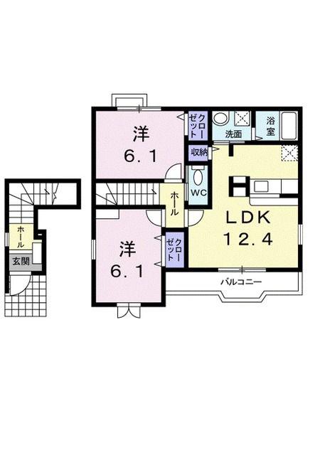 サンフレイム斎院(2LDK/2階)の間取り写真