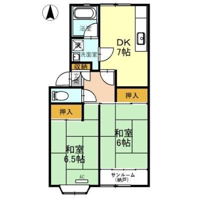 ベルビューK(2DK/1階)の間取り写真