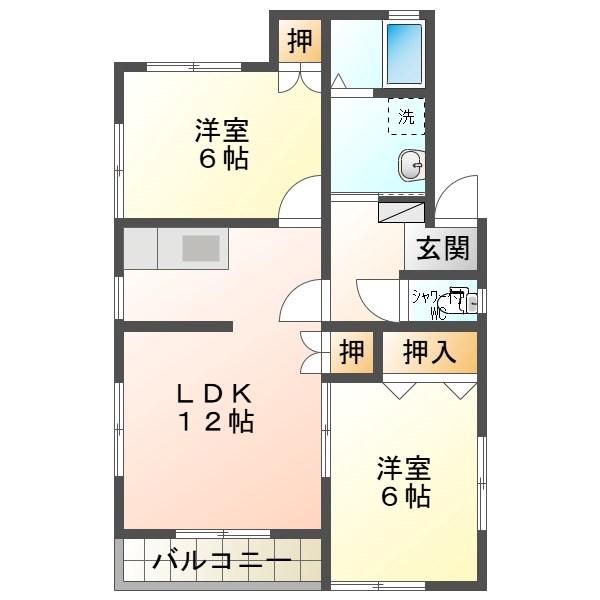 SPAZIO(2LDK/2階)の間取り写真