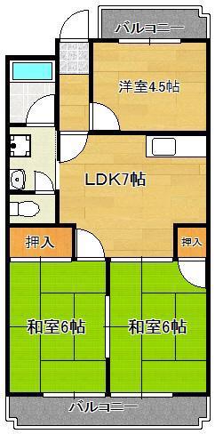 シャトレ西小石B棟(3DK/5階)の間取り写真