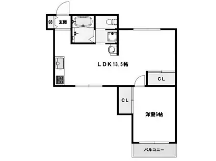 BLUNCUBE神戸北D棟(1LDK/2階)の間取り写真