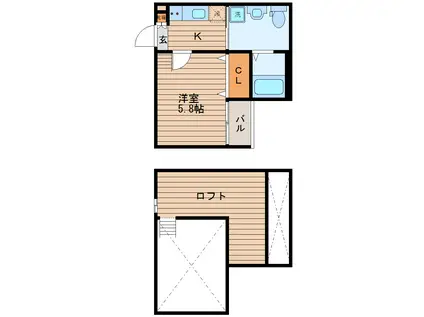 ロイヤルブルー(1K/1階)の間取り写真