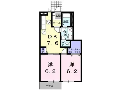 スカイヒルズB(2DK/1階)の間取り写真
