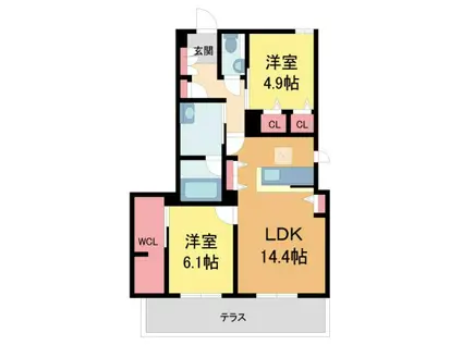 シャーメゾンガーデンズ夙川松園町(2LDK/1階)の間取り写真