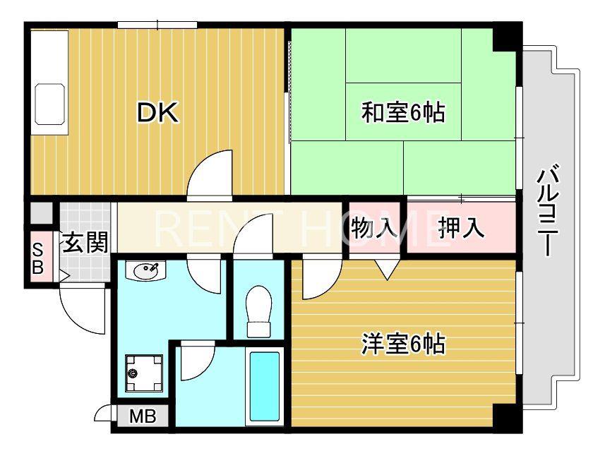 ハイグレード志紀(2DK/4階)の間取り写真