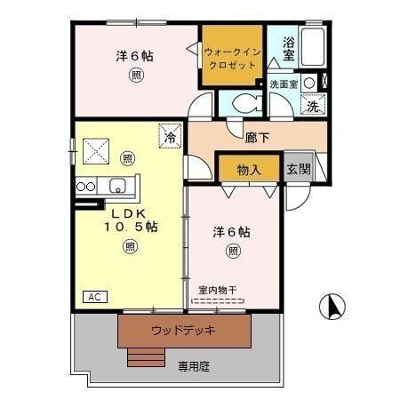 サンマリン北B(2LDK/1階)の間取り写真