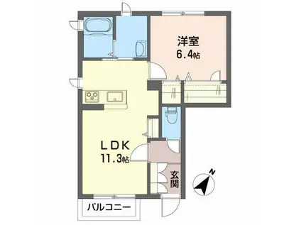 プロヌーブ植田II(1LDK/1階)の間取り写真