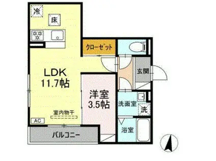 D-CRINUM 下土狩(1LDK/1階)の間取り写真