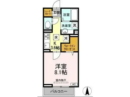 アビタシオンKII(1K/1階)の間取り写真
