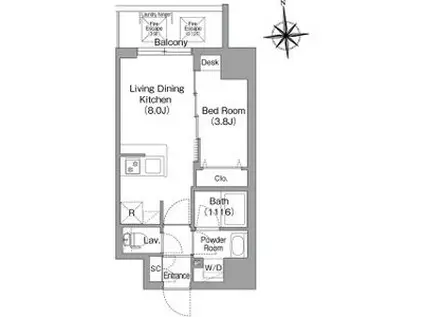 コンフォリア・リヴ桜川ソルテラス(1LDK/4階)の間取り写真