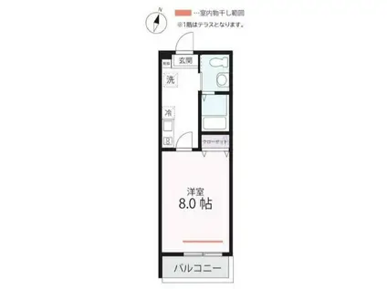 ハーミットクラブハウスピュアプレズ(1K/2階)の間取り写真