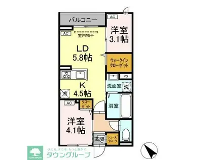 セレスティア白鳥(2LDK/3階)の間取り写真