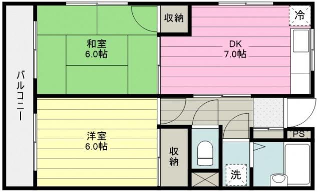 ヴィラヤマダ(2DK/2階)の間取り写真