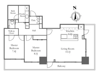 リエトコートアルクスタワー(2LDK/12階)の間取り写真