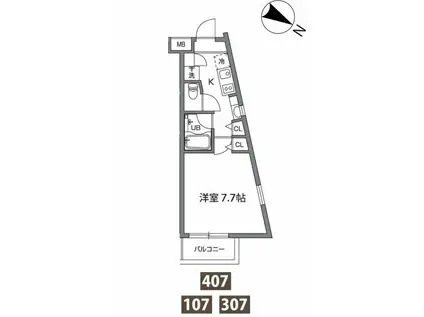 プライムアーバン烏山ガレリア(1K/1階)の間取り写真