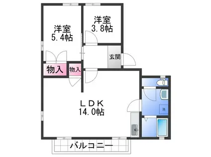 ラ・サルデーヌ(2LDK/1階)の間取り写真
