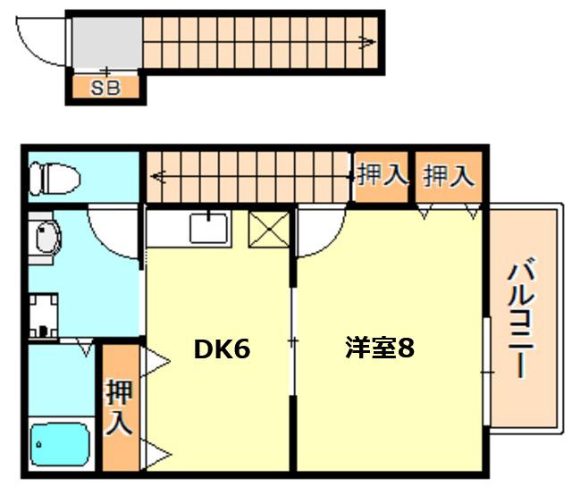 ヒルサイドテラス(1DK/2階)の間取り写真