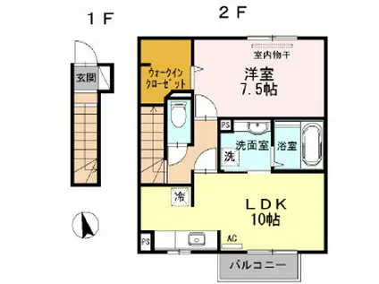グリーンヒルズ角木(1LDK/2階)の間取り写真