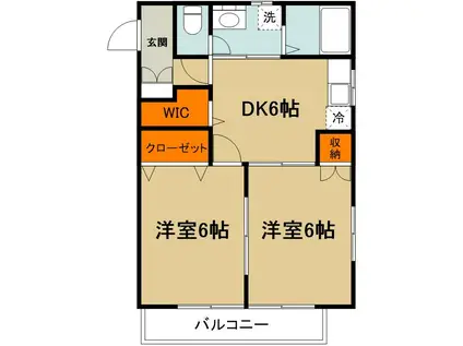 クリスタルセティーム(2DK/1階)の間取り写真