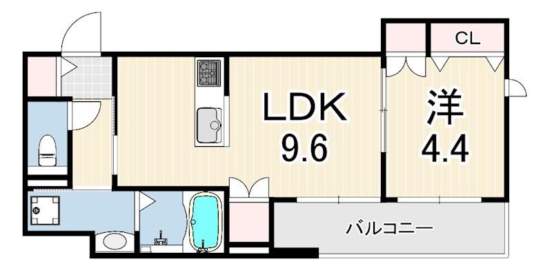 LA VITA西宮北口(1LDK/3階)の間取り写真