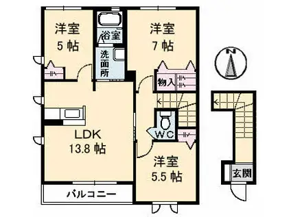 コンフォールII C棟(3LDK/2階)の間取り写真