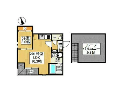 GRANDTICオードリーII(1LDK/2階)の間取り写真