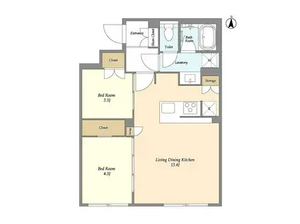 ガーデンレジデンス恵比寿(2LDK/2階)の間取り写真