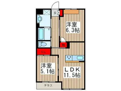 GRACIOUS VILLA(2LDK/1階)の間取り写真