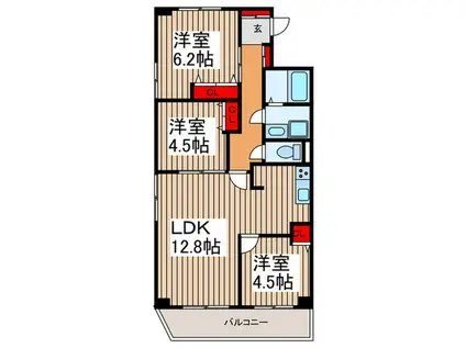 江古田パークマンションB棟(3LDK/3階)の間取り写真
