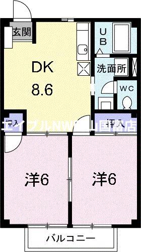 メゾン・フルール(2DK/1階)の間取り写真