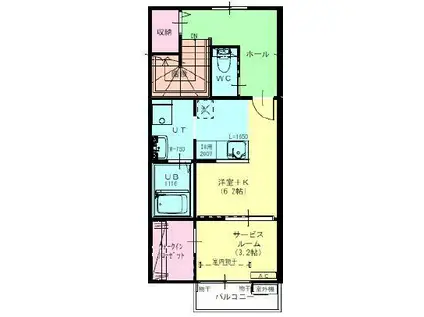 ハルII(1SK/2階)の間取り写真